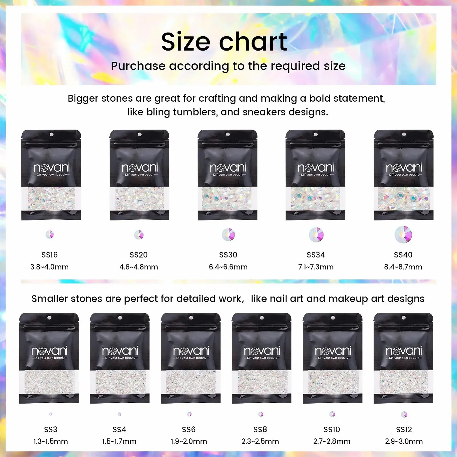 Стрази Novani Crystal Плоскі Ограновані 1440 штук Скло Прозорий (SS16), фото №5