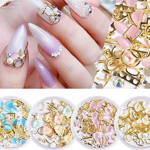 Украшения для ногтей Кошачий глаз Плоское дно Круглый срез Стразы Металлические заклепки 3D украшения для ногтей Белый Розовый (2 шт.) synthetic.ua - Фото 1