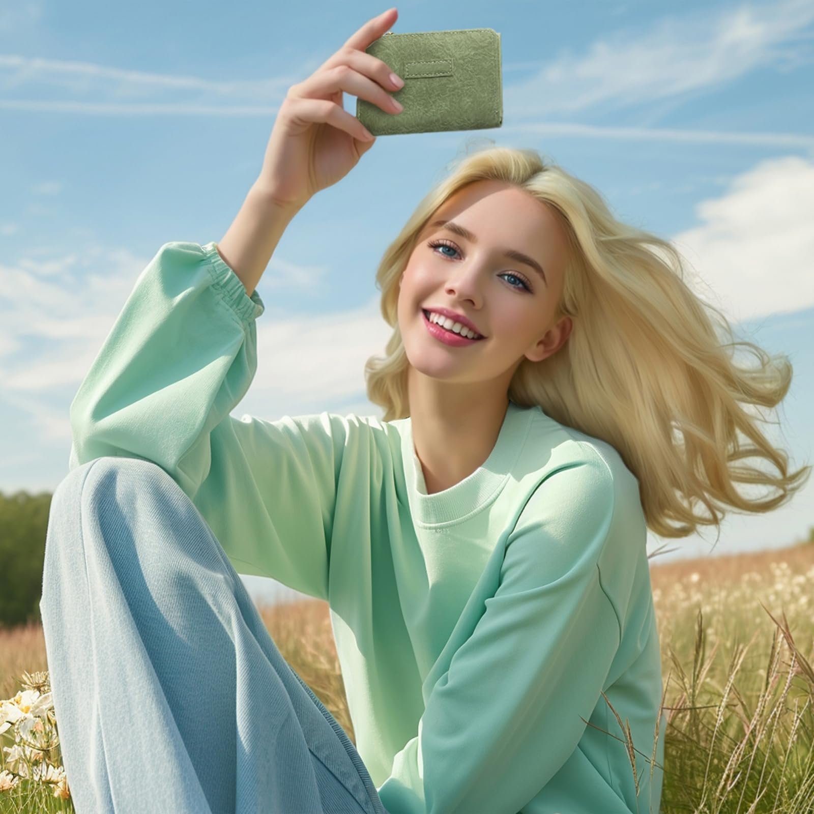 Кошелек MultiValue Женский в стиле Ренессанс Маленький толстый однотонный дорожный кошелек Кожаный мини-кошелек для хранения карт и монет Зеленый, фото №7