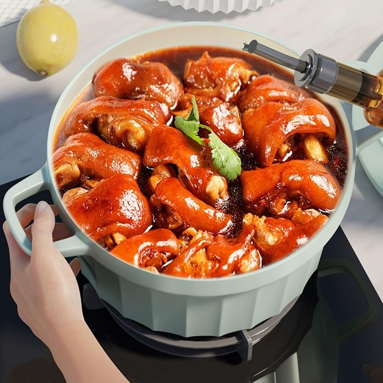 Жаровня Dutch Oven Чавунна емальована Антипригарна З кришкою Зелена 20 см, фото №6