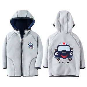 Флисовая куртка ANIMQUE для мальчиков с капюшоном на молнии, теплая зимняя верхняя одежда для малышей, вышивка «Полицейская машина» - Фото 1