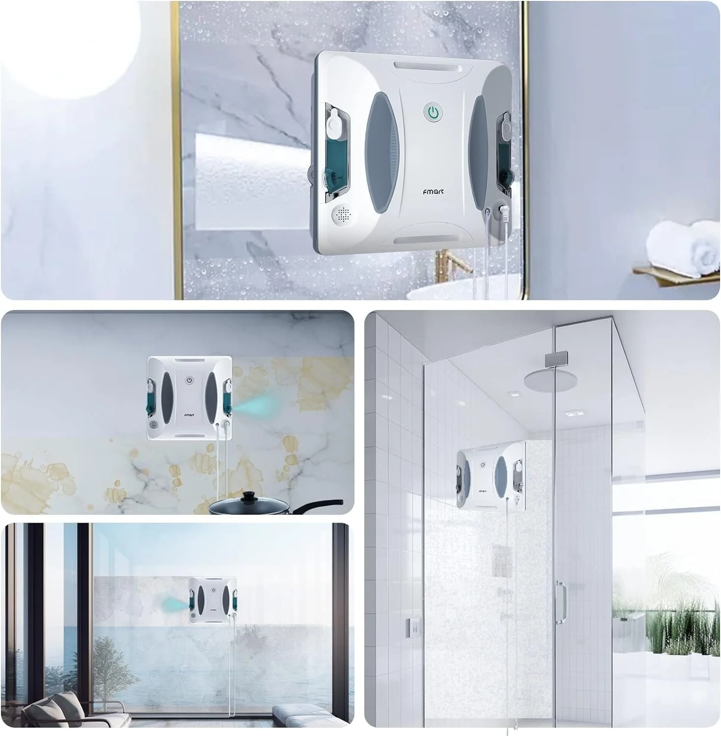 Робот для миття вікон Fmart W6 з ультразвуковим розпиленням та дистанційним керуванням для внутрішніх та зовнішніх висотних вікон і стель, фото №7 Робот для миття вікон Fmart W6 з ультразвуковим розпиленням та дистанційним керуванням для внутрішніх та зовнішніх висотних вікон і стель, фото №7