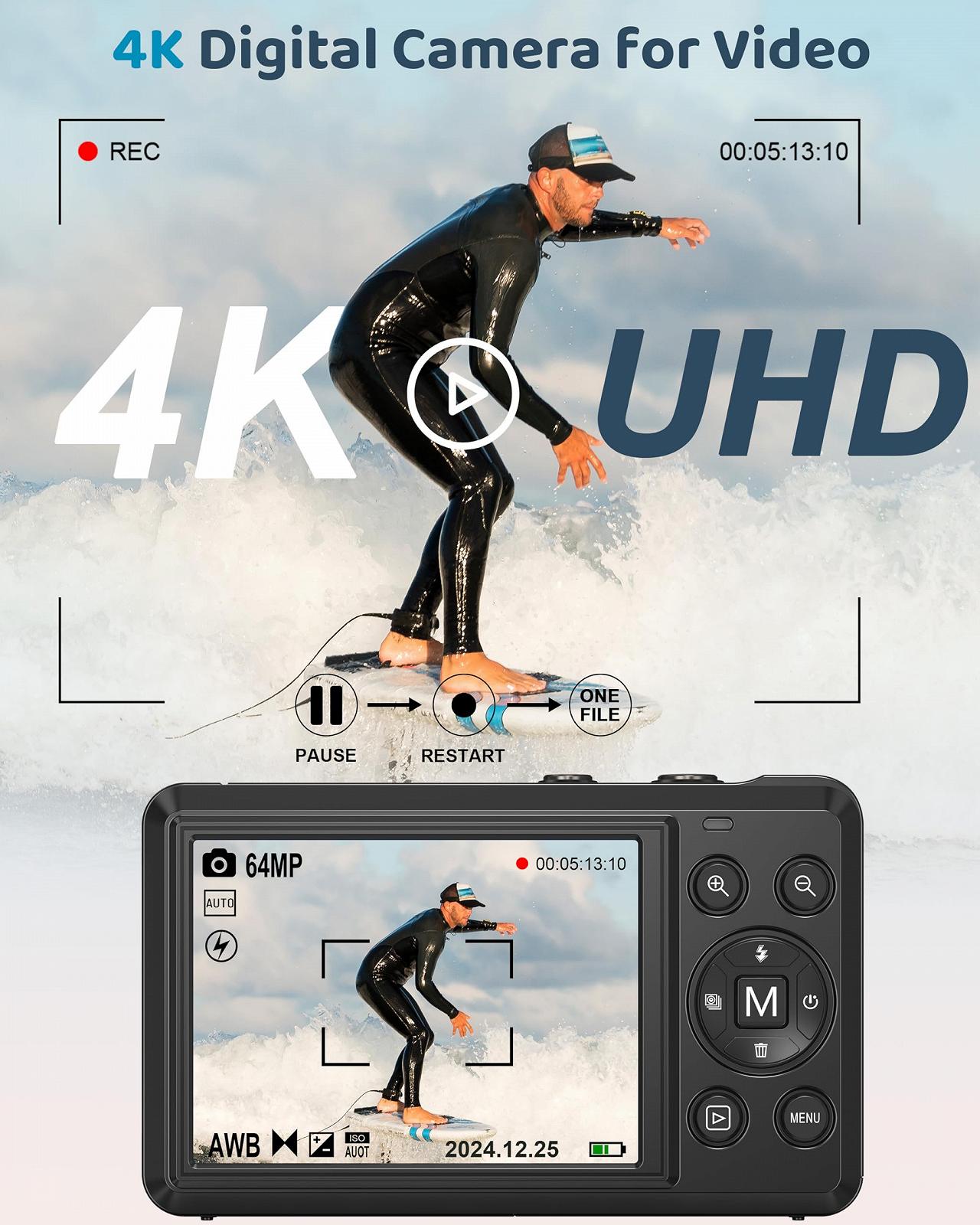 Цифровая камера 4K, 64 MP, 16X, черный, фото №3