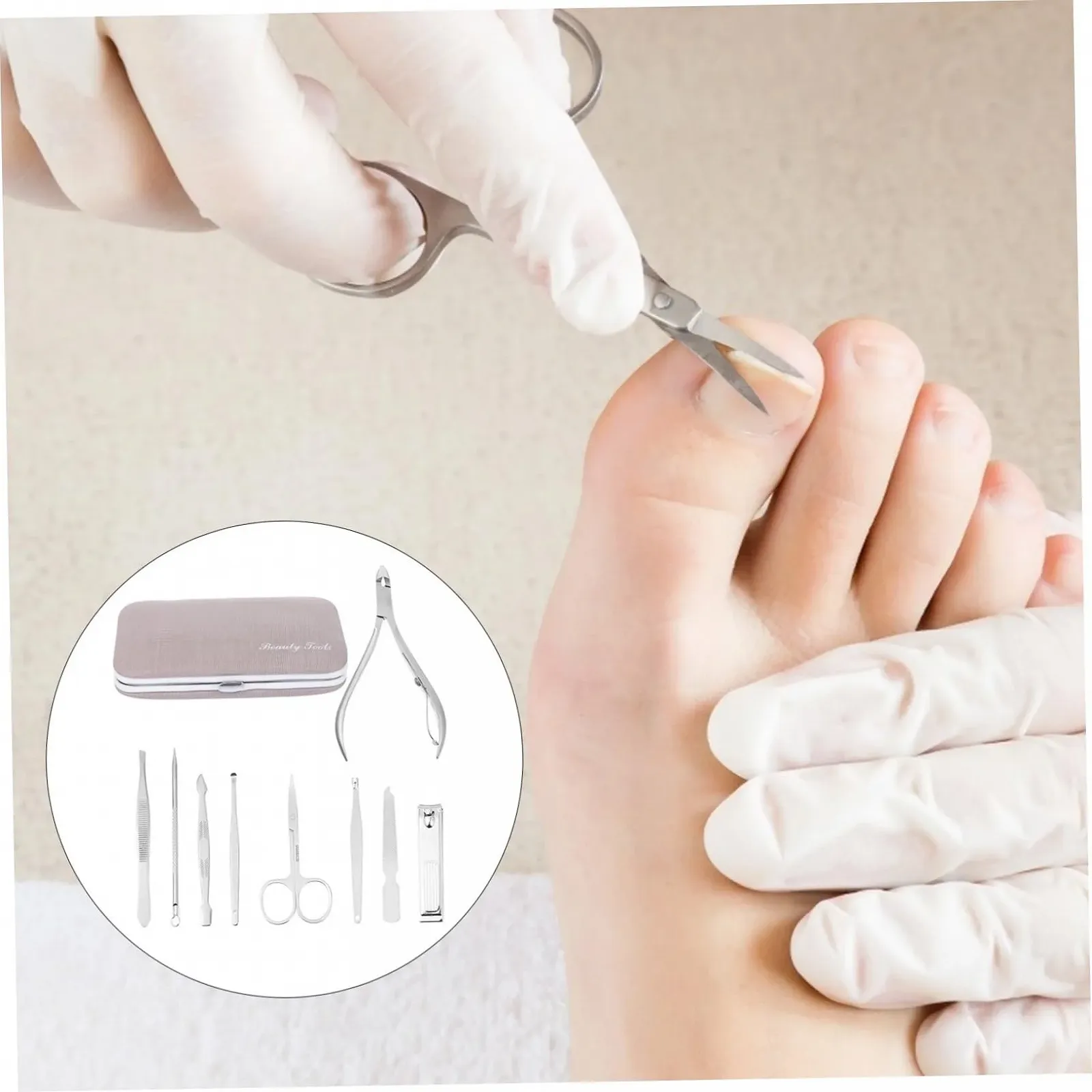 Набор для маникюра и педикюра PACKOVE 9 предметов, нержавеющая сталь, серый, фото №6