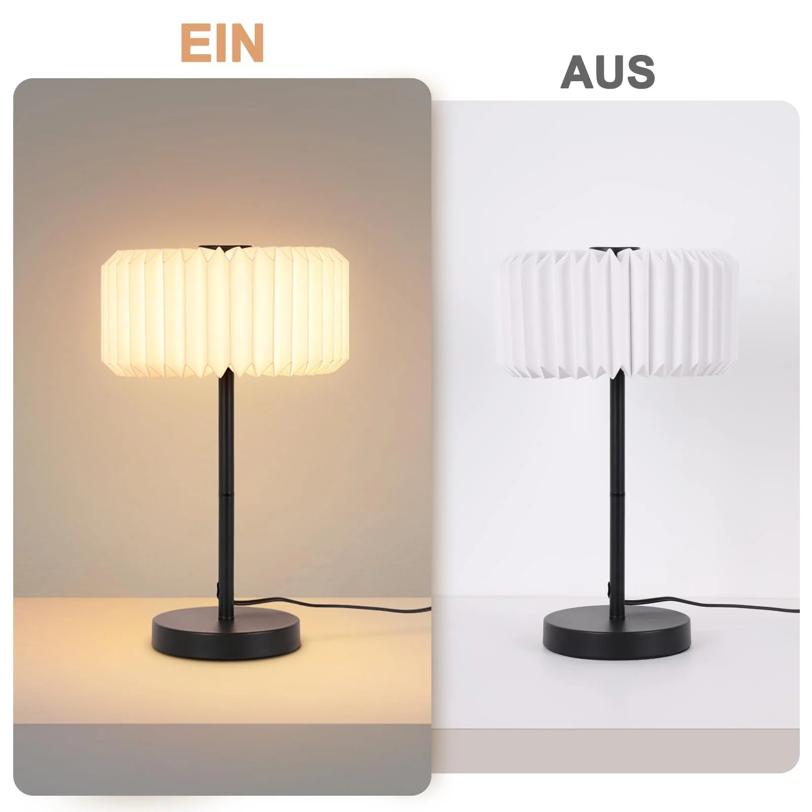 Настільна лампа ZMH Bedside Lamp приліжкова з кабелем паперовий абажур дизайн оригамі (без лампочки), фото №4