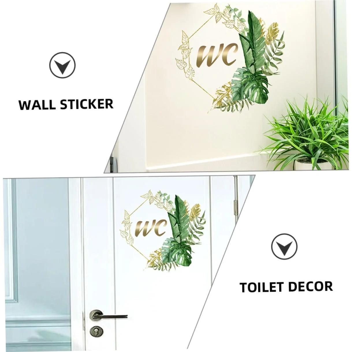 Наклейка на дверь туалета OUNONA с растительным мотивом зеленая съемная, фото №4