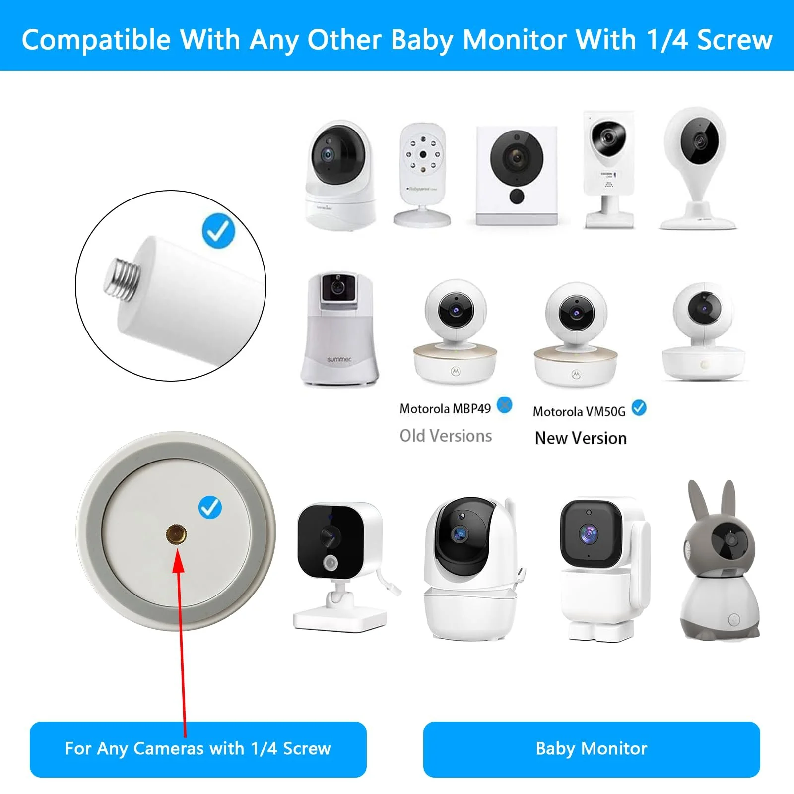 Універсальне кріплення HOLACA для Arlo/GHB/HelloBaby/ieGeek/Momcozy/Motorola 1/4", гнучке, Біле, фото №2
