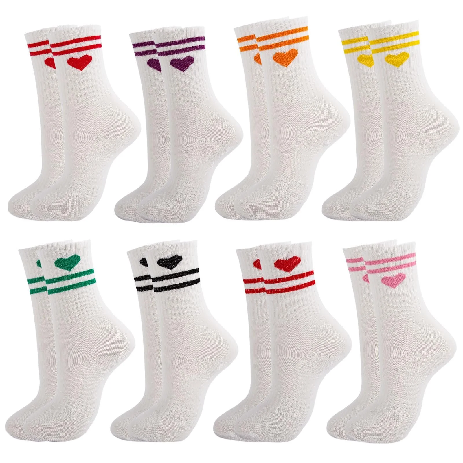 Шкарпетки тенісні з сердечками жіночі, 8 пар, розмір 35-38, фото №1