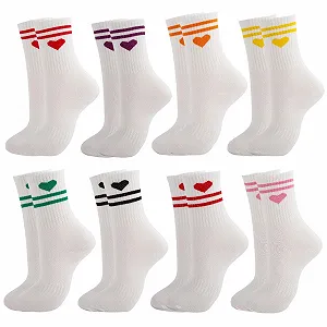 Шкарпетки тенісні з сердечками жіночі, 8 пар, розмір 35-38 - Фото 1