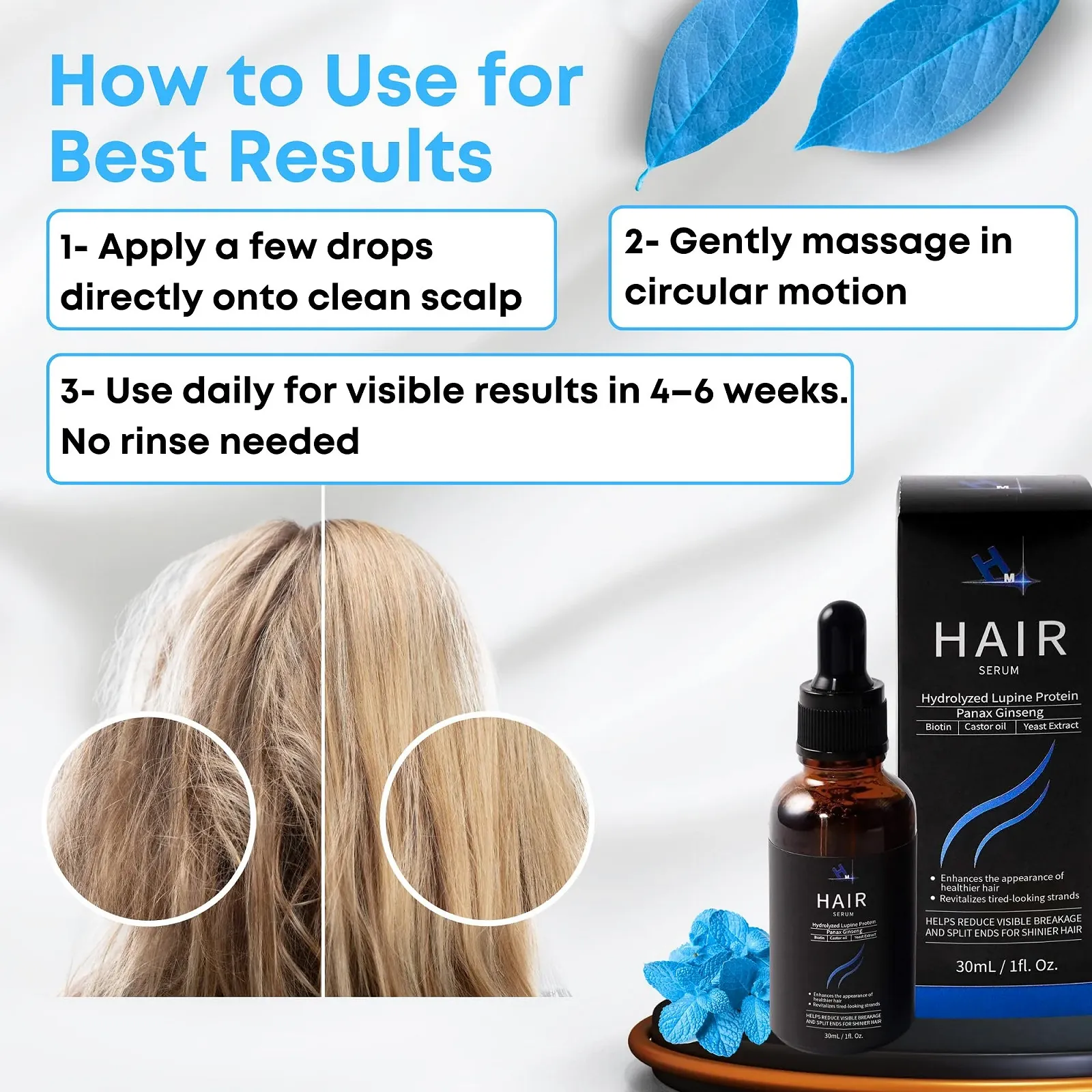 Сироватка HM для росту волосся з біотином, касторовою олією, амінокислотами та протеїном люпину, фото №6