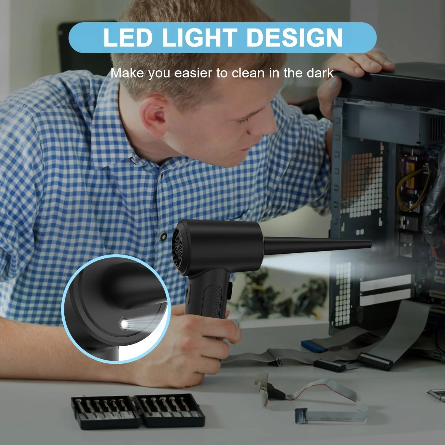 Электрический очиститель воздуха 3-скоростной 91000 RPM 7500 mAh LED, фото №8