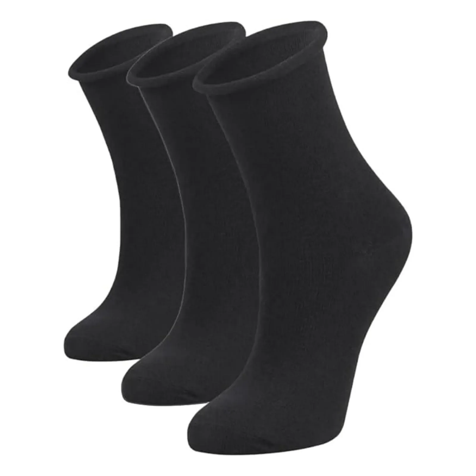 Женские носки Из органического хлопка, 3 пары, С отворотом, Мягкие, Дышащие, Повседневные и формальные носки до икр, 3 x Черный, 35-40, фото №1