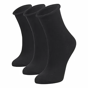 Женские носки Из органического хлопка, 3 пары, С отворотом, Мягкие, Дышащие, Повседневные и формальные носки до икр, 3 x Черный, 35-40 - Фото 1