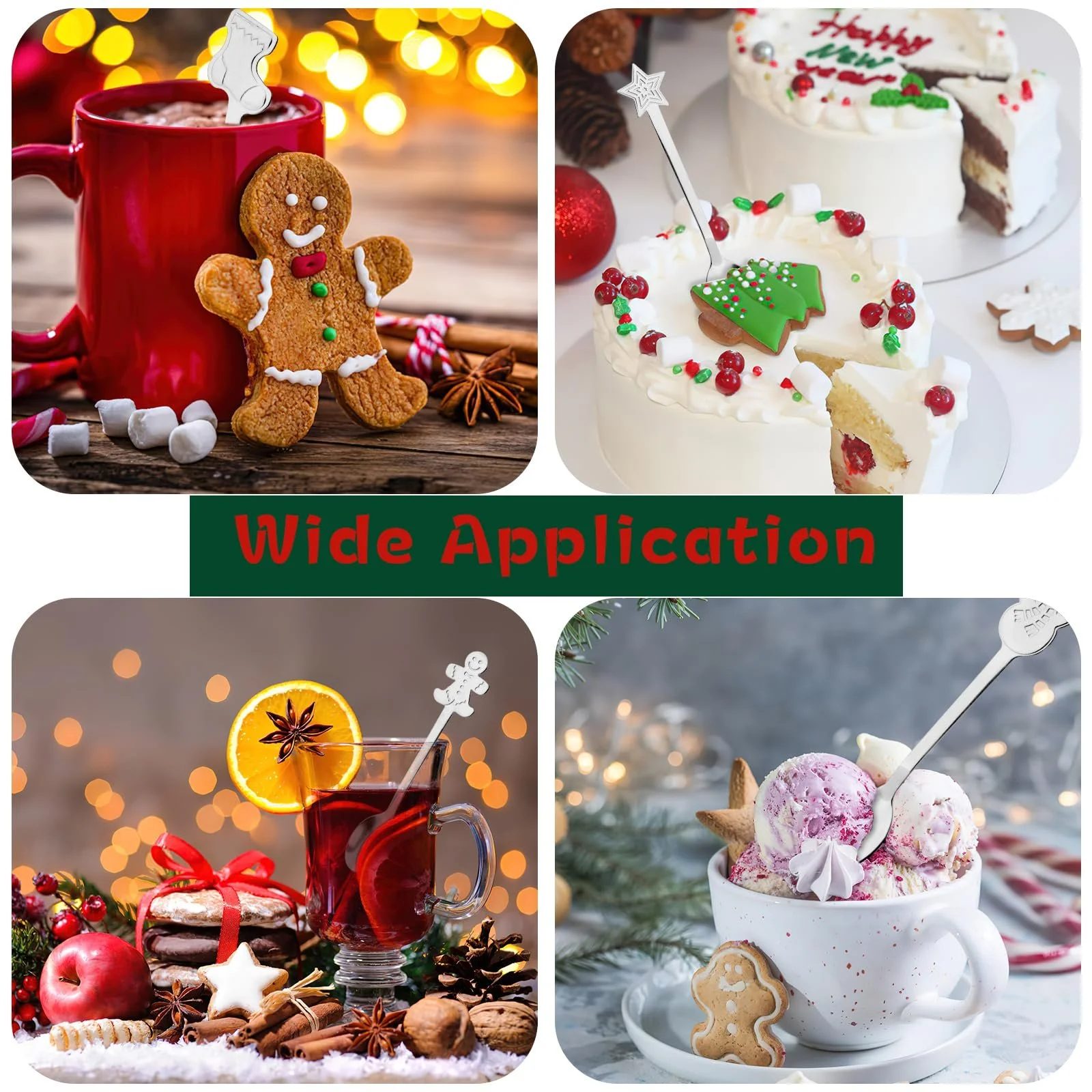 Набір з 8 різдвяних ложок з нержавіючої сталі для чаю, фото №6