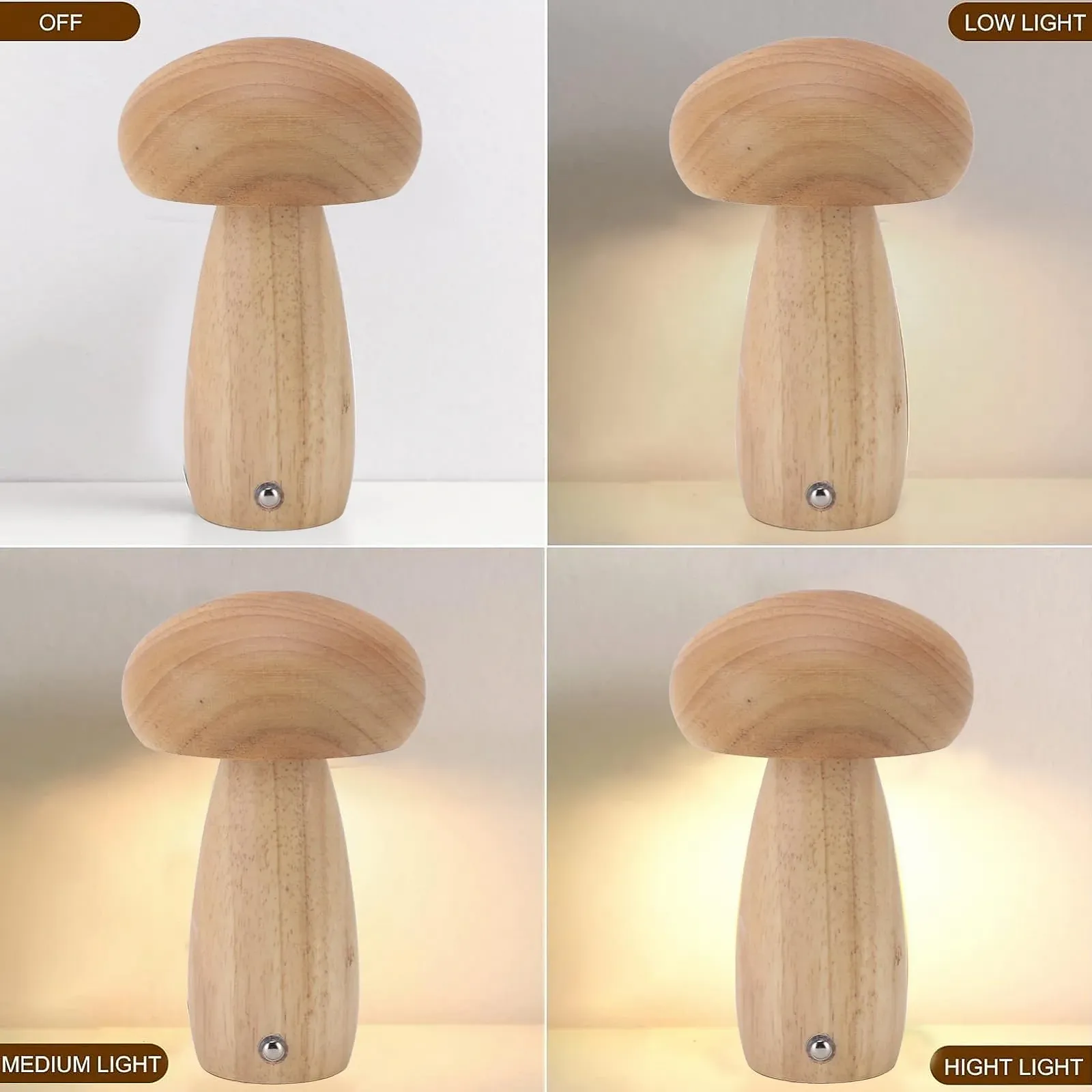 Настільна лампа Fafeicy Wooden Mushroom Birch 3 Lighting Modes Dimmable Wood Colour, фото №3