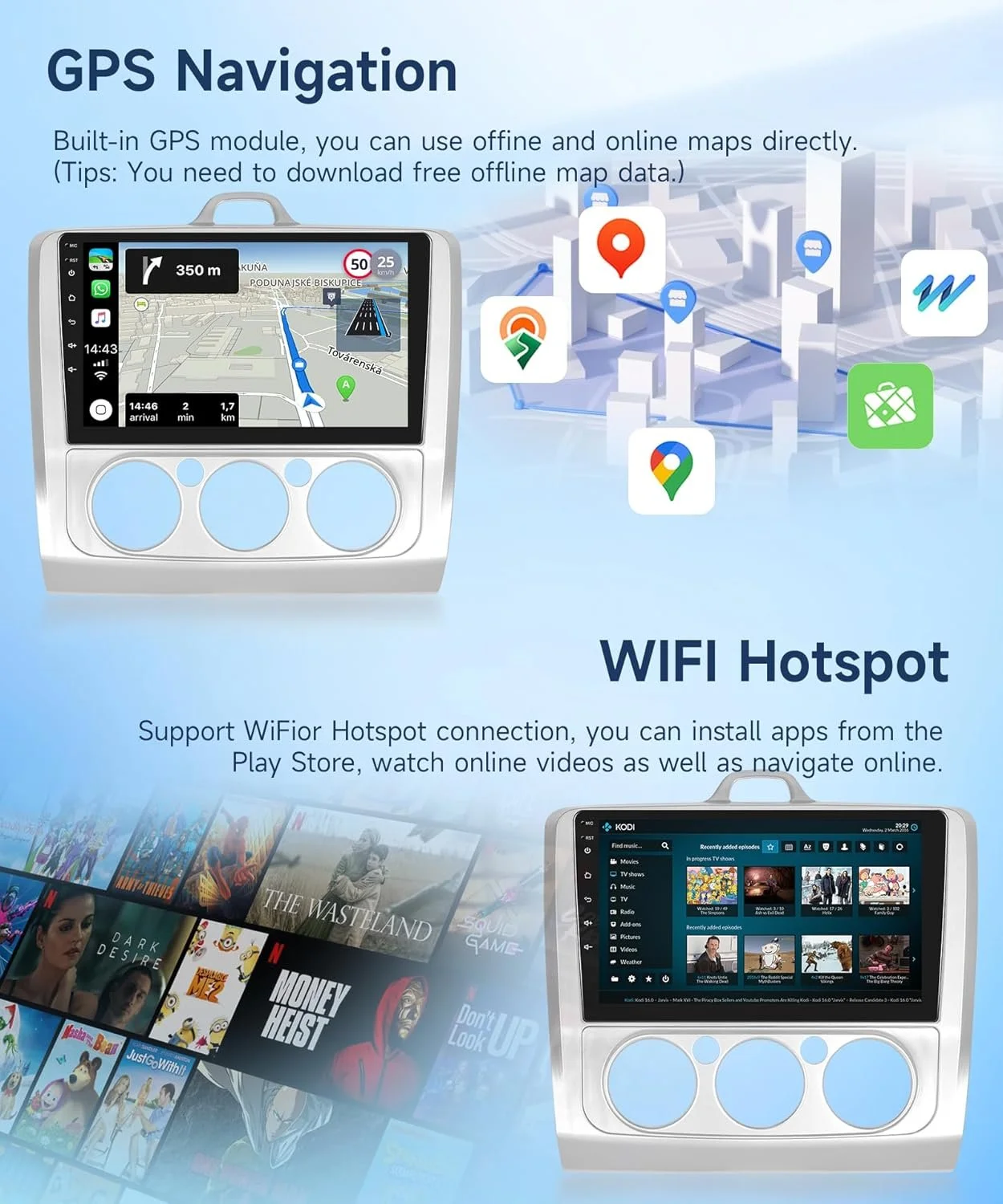 Штатна автомагнітола Rimoody для Ford Focus Exi MT 2 3 Mk 2/Mk 3 2004-2011 / 9" / Сенсорна / 2/64Гб / Android 13 / Apple CarPlay / Android Auto / Bluetooth / WI-FI / GPS / USB, фото №4