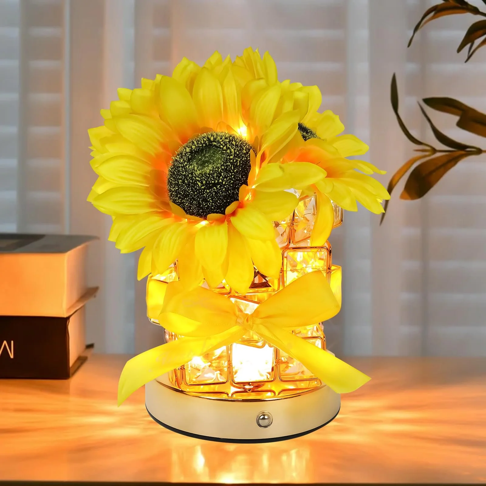 Настільна лампа-нічник Sunflower Flower USB Rechargeable Touch Control 3 Colours Crystal Ornament (A), фото №8