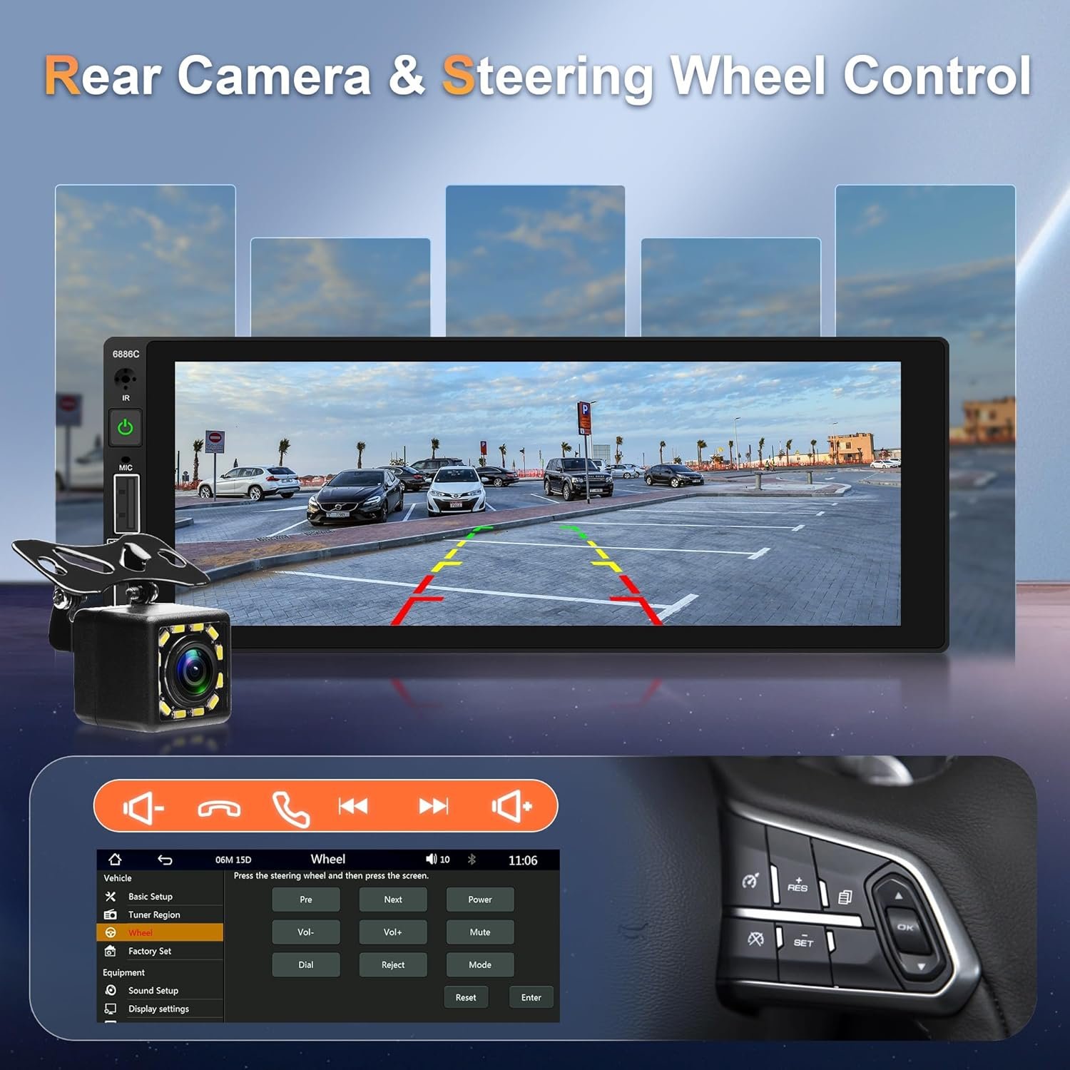 Автомагнітола PODOFO 6886C / 6.86" / Сенсорна / Wince / Apple CarPlay / Android Auto / Bluetooth / USB / AUX / 1DIN, фото №4