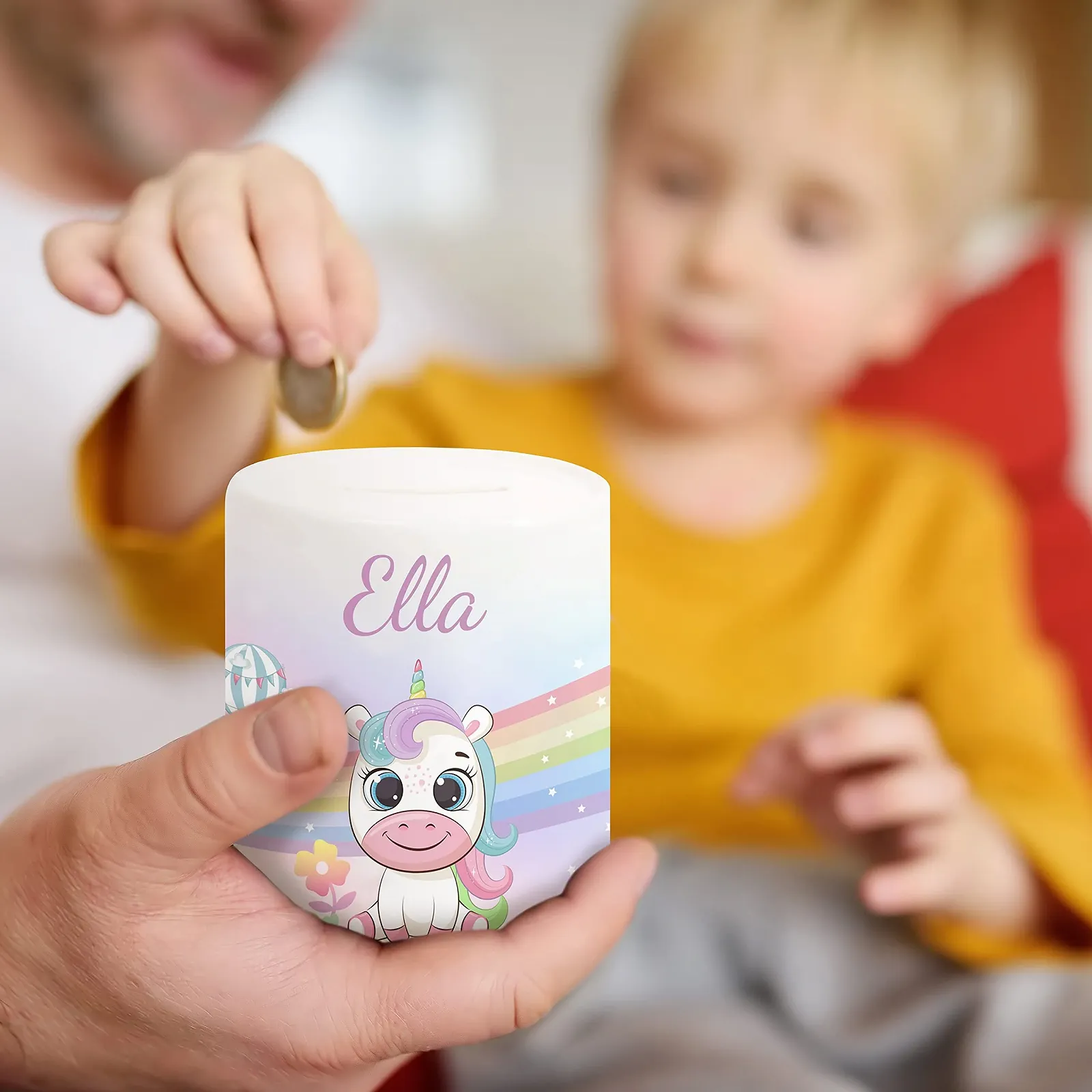 Скарбничка керамічна Персоналізована Веселка Єдиноріг, фото №4