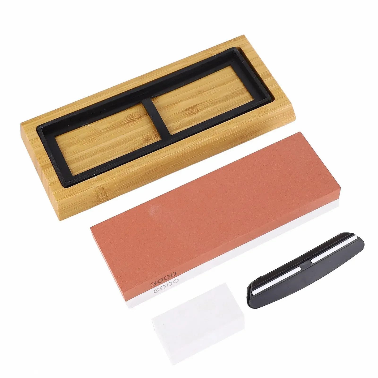 Точильний камінь зернистість 3000/8000 двосторонній з дерев'яною основою Червоно-білий, фото №9