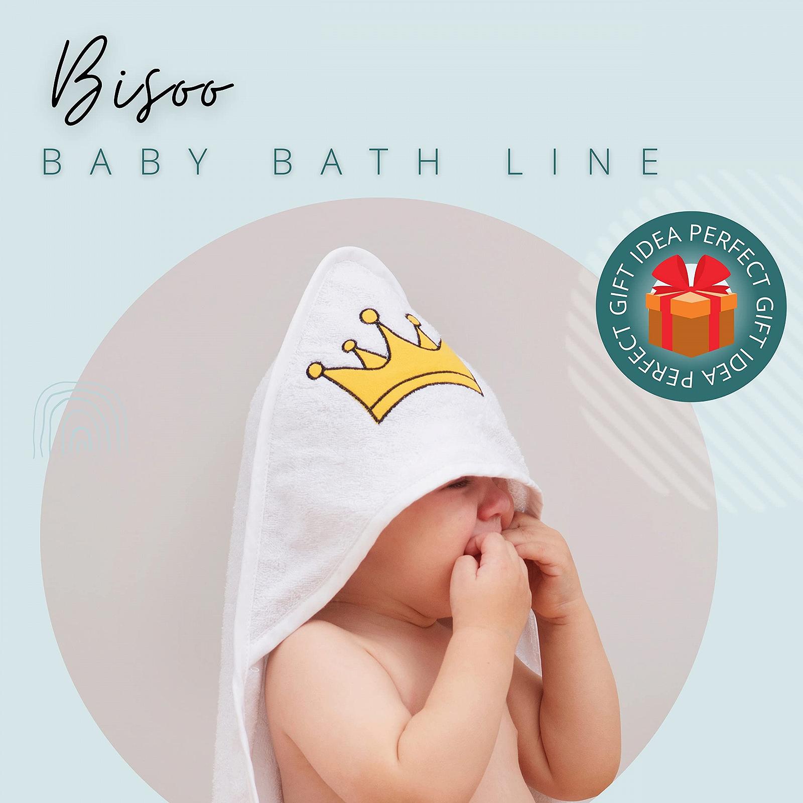 Полотенце с капюшоном Bisoo XL для малышей 100 x 100 см с вышивкой короны, 100% хлопок, белый, фото №8