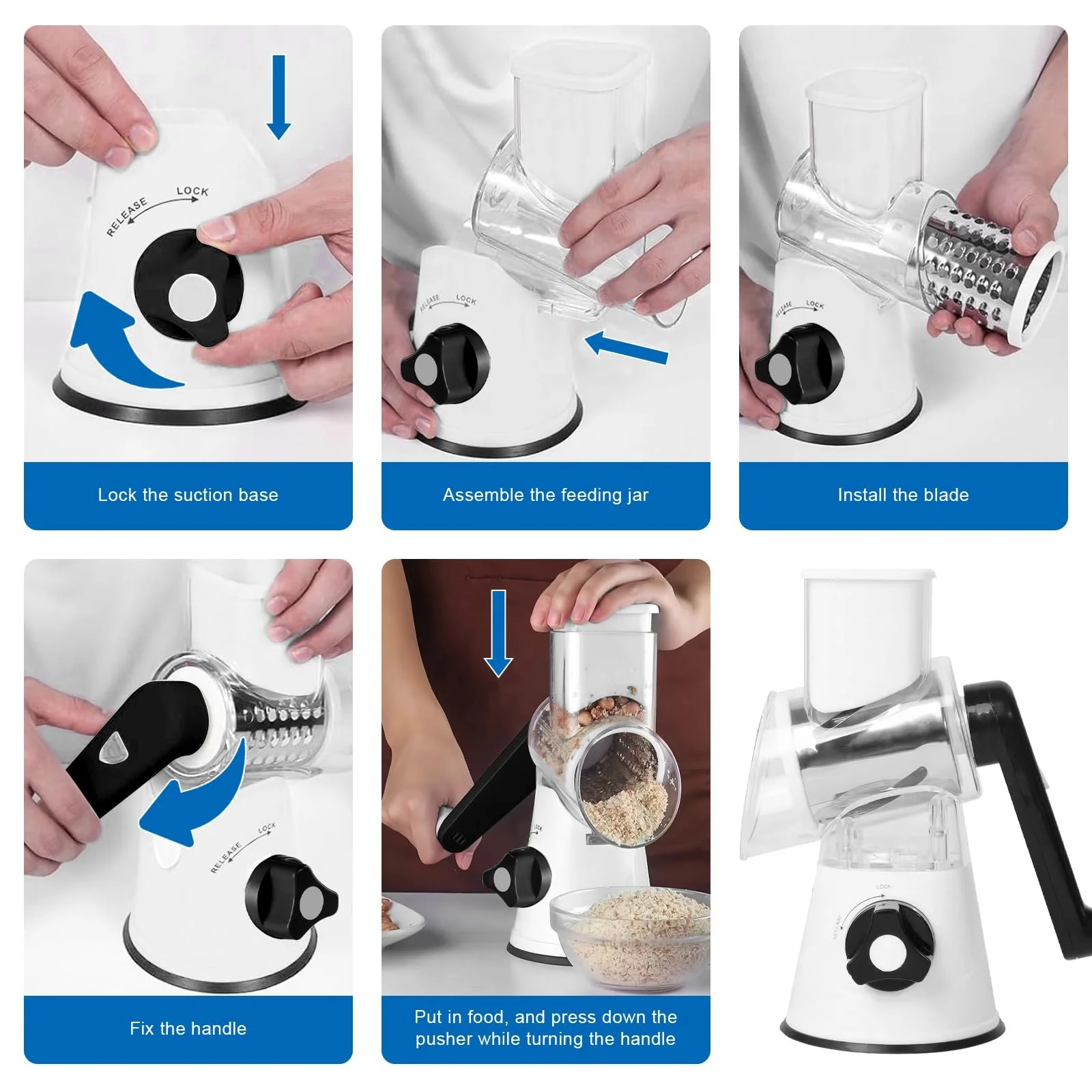 Тертка з ручкою для сиру, терка для овочів з 3 барабанними лезами, фото №7