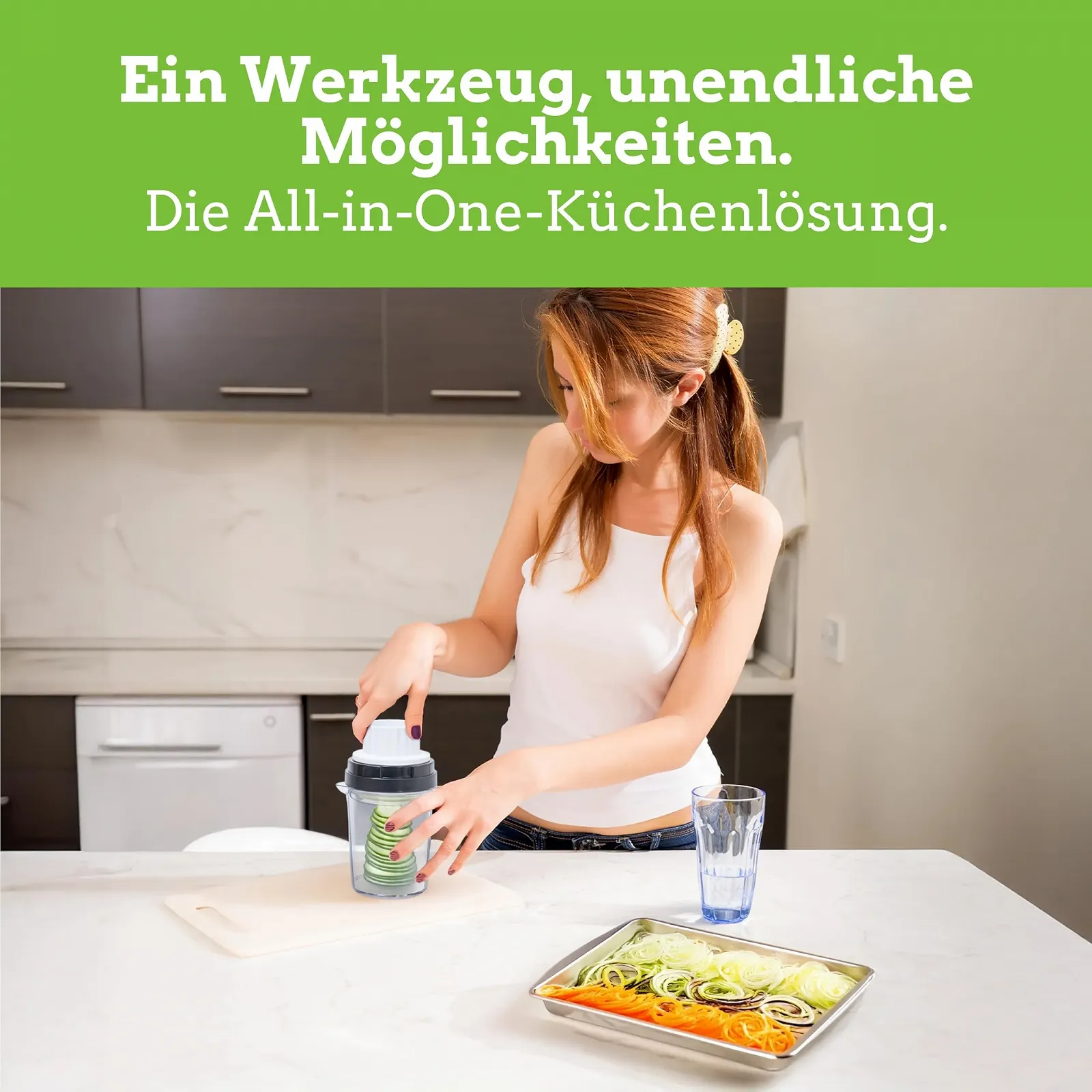 Овочевий спіралізатор Nourished Essentials Прозорий з чорними кришками, фото №2