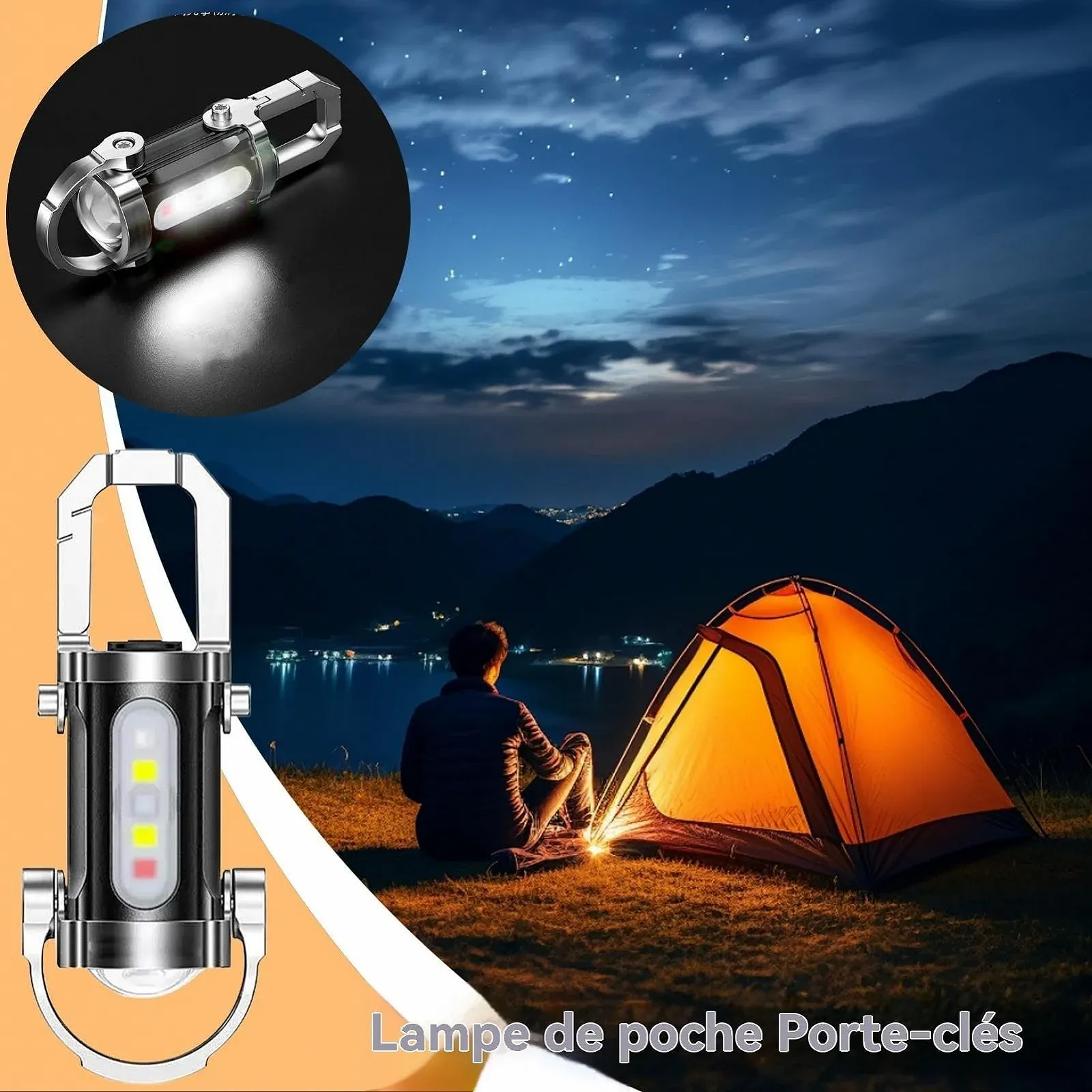 Ліхтарик-брелок Tini з електричною кишенькою, 7 режимів освітлення, легкий та компактний для кемпінгу, активного відпочинку, подорожей та прогулянок, фото №3