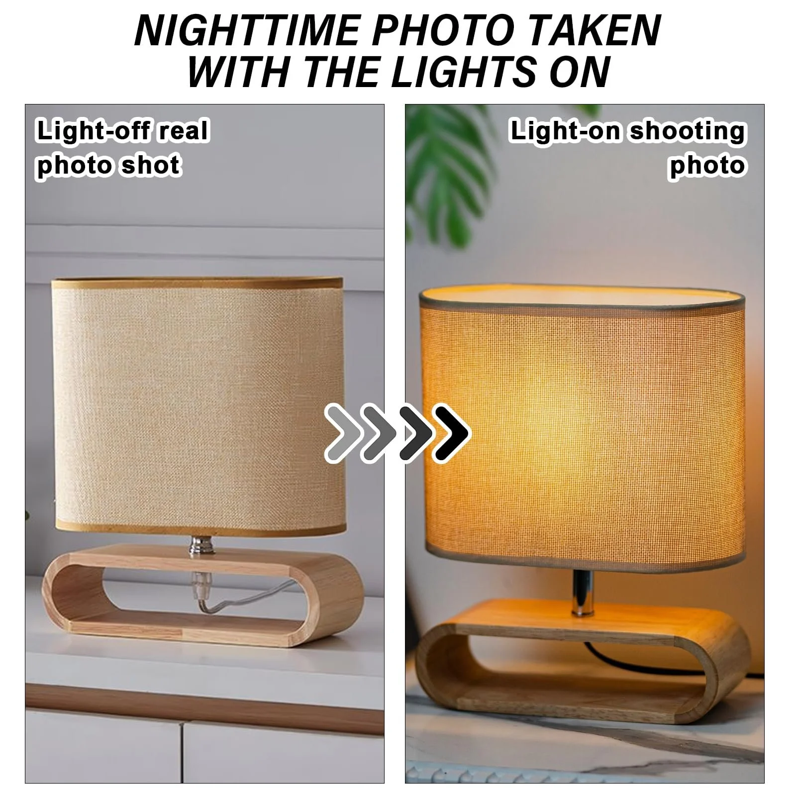 Настільна лампа LED дерев'яна основа лляний абажур 3 режими E27, фото №3
