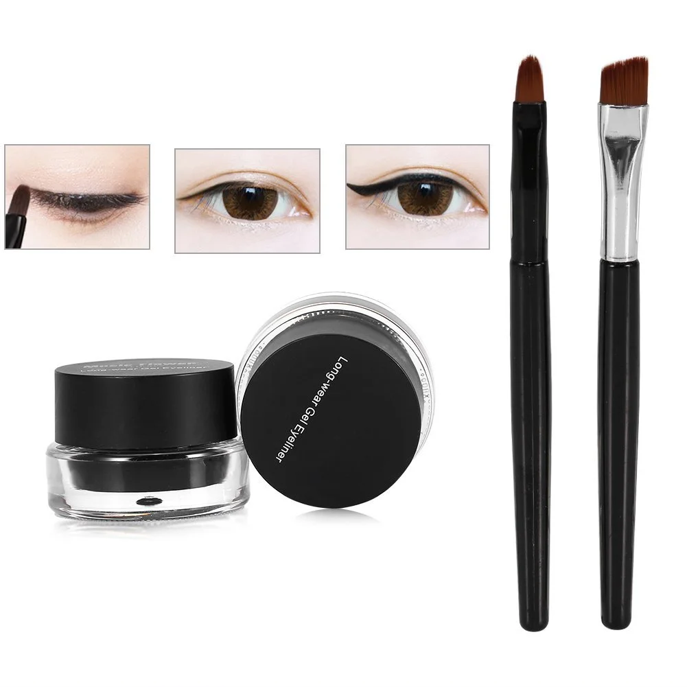 Набір підводок для очей Gel Eyeliner Cosmetic 2 Bottles Waterproof Durable 2 Pieces Brushes чорний + коричневий, фото №5