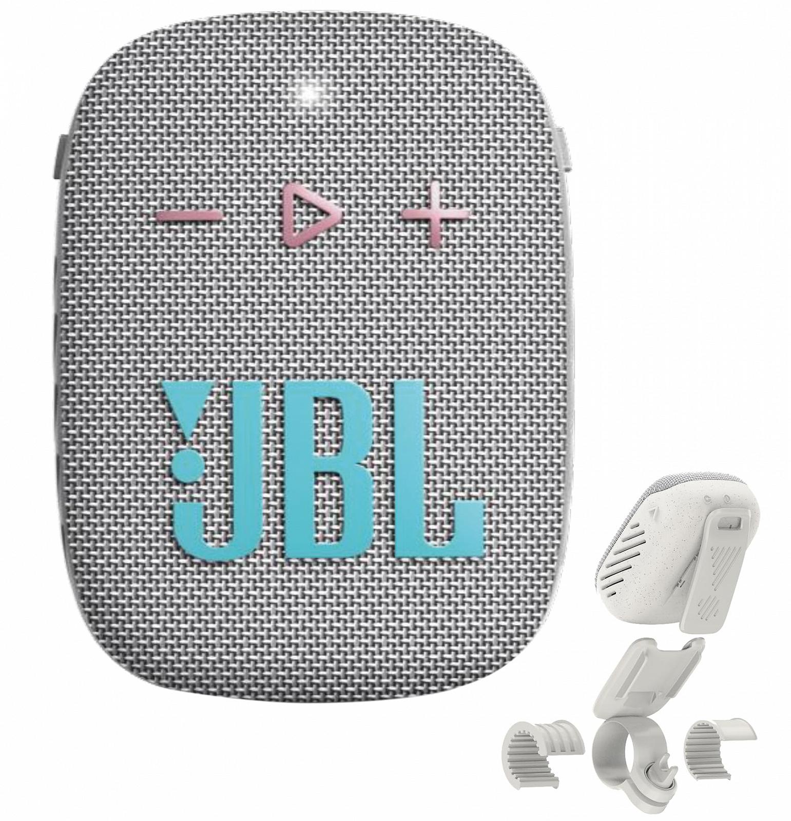 Box JBL Wind 3S Portable Mini Bluetooth Speaker Waterproof with Clip for Sports, Bicycle and Scooter Bass Boost White Grey, фото №1