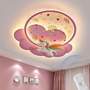 Світильник стельовий XIN'S Modern LED Дитячий кімната у формі хмарки та єдинорога Рожевий з дистанційним керуванням - Фото 1