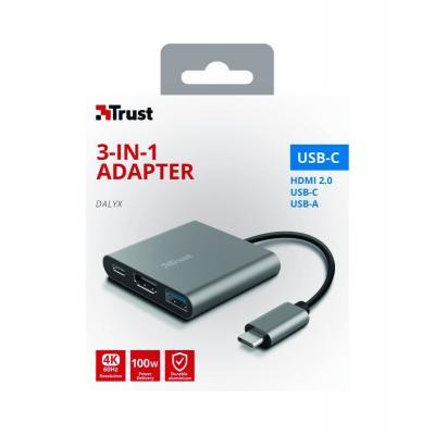 Концентратор Trust Dalyx 3-in-1 Multiport USB-C Adapter Aluminium 23772, фото №7
