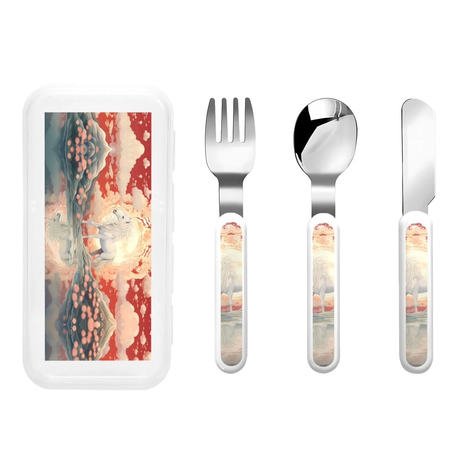 Набір дитячих столових приборів Majestic Weißes Pferd Dreiteiliges Set з малюнком Білого коня, фото №1 Набір дитячих столових приборів Majestic Weißes Pferd Dreiteiliges Set з малюнком Білого коня, фото №1