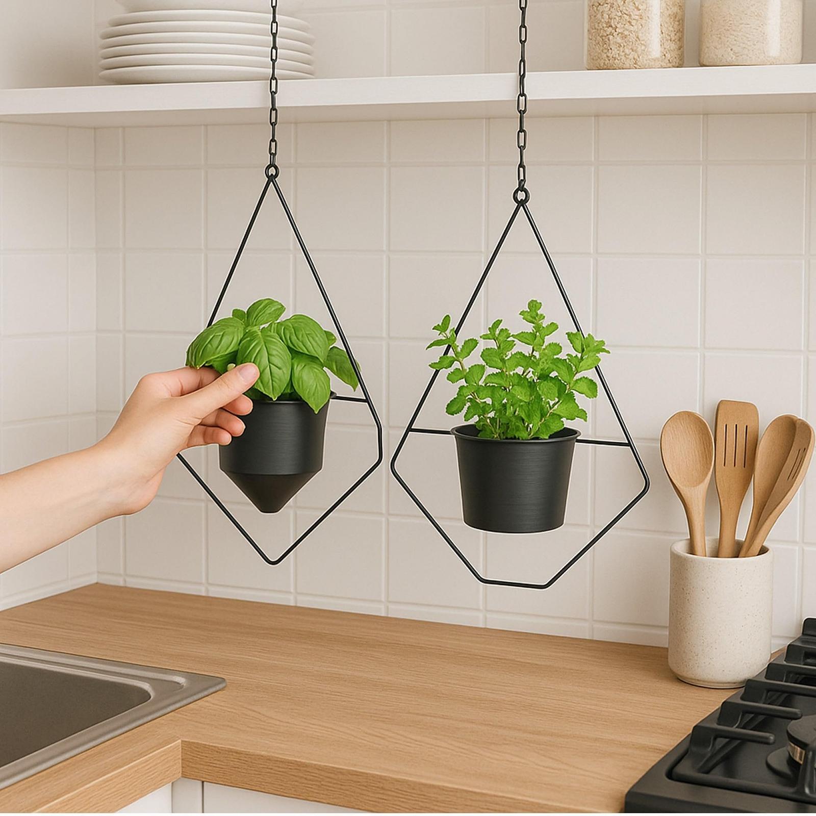 Підвісний вазон alma home Набір з 2 підвісних кошиків Металевий з гачком та подовжувачем ланцюга Чорний, фото №6 Підвісний вазон alma home Набір з 2 підвісних кошиків Металевий з гачком та подовжувачем ланцюга Чорний, фото №6