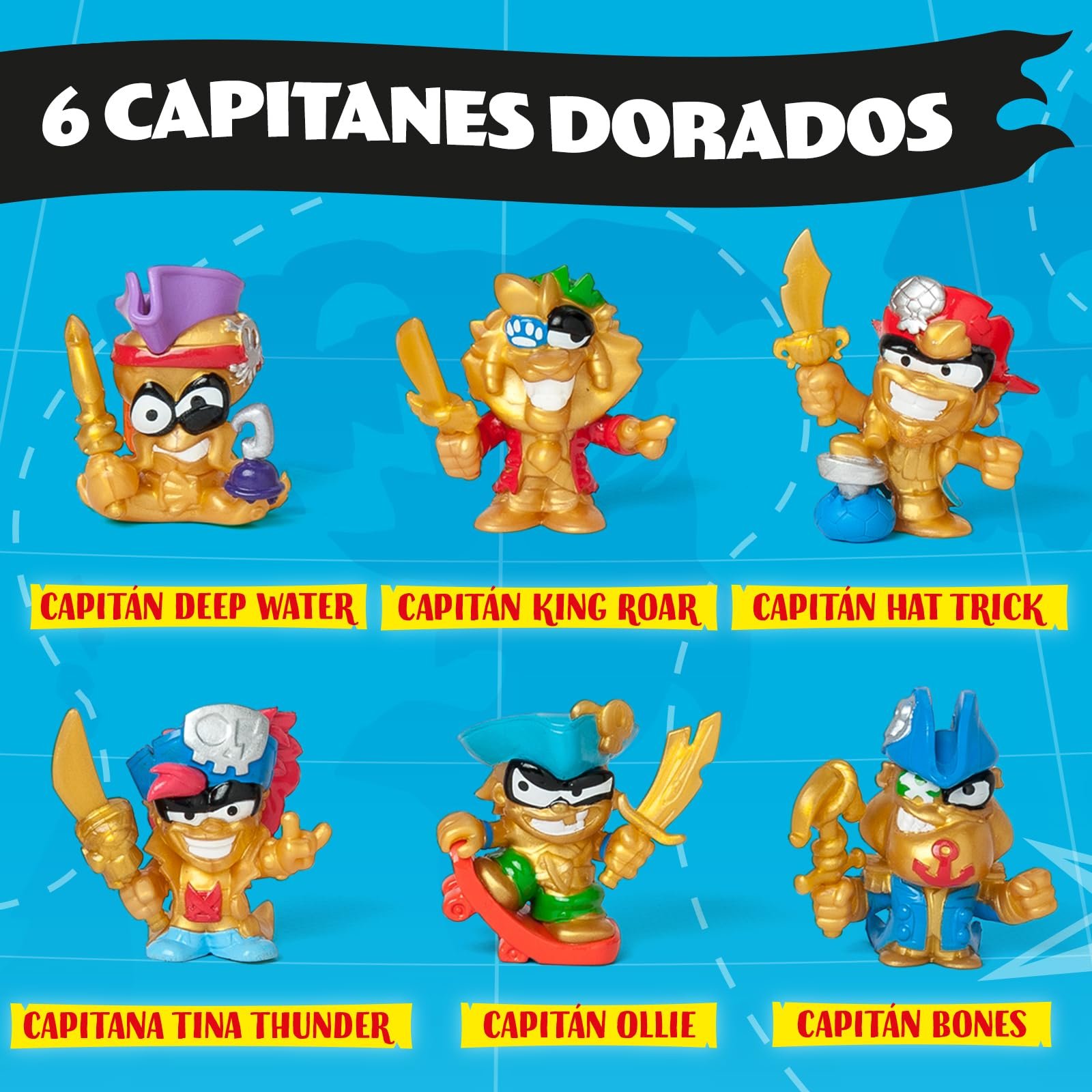 Игровая Фигурка PIRATIX ADVENTURE WORLD Golden Treasure Series Gold Pack The Rebels Crew, 5 Piratix Сюрприз, 1 Эксклюзивное Сокровище, 1 Эксклюзивный Флаг, 1 Подиум, 6 Аксессуаров, Капитан Golden Ollie, фото №5
