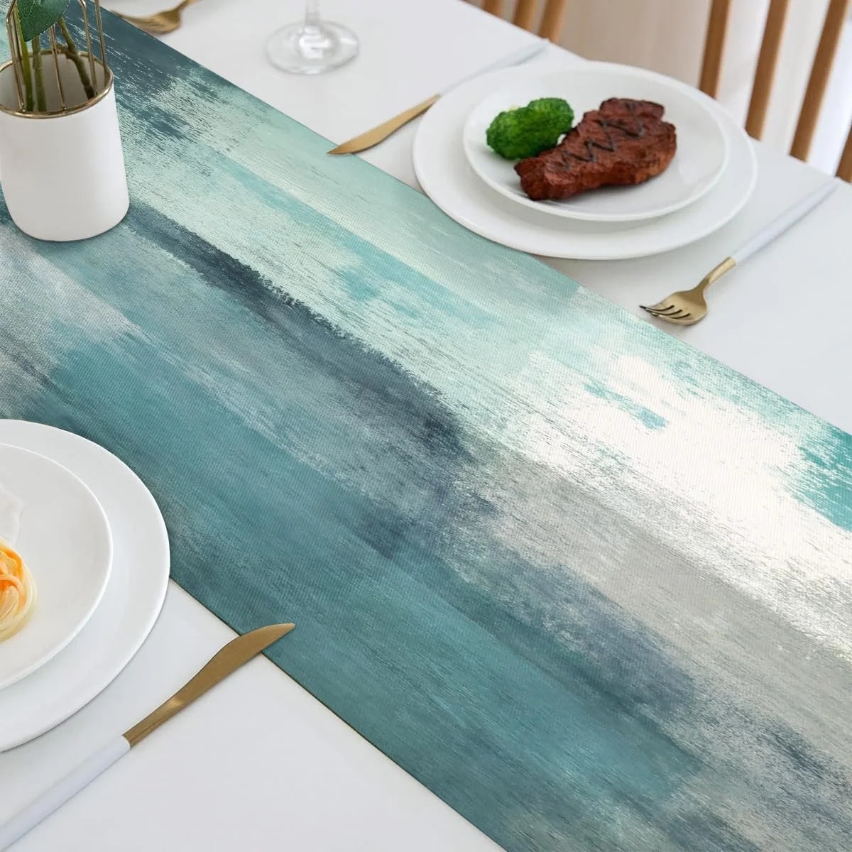 Доріжка на стіл Modern Nature 33 x 200 см Льон та поліестер Жоржини Синя, фото №6