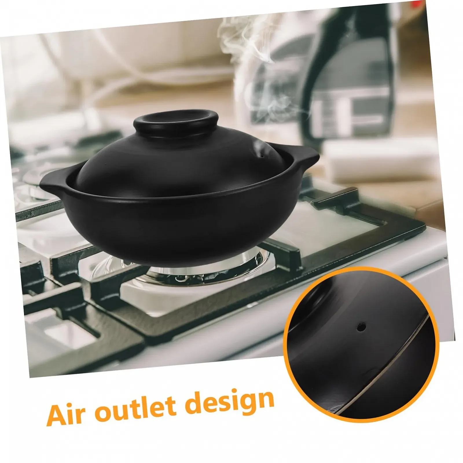 Горшок IMIKEYA керамический с крышкой для бульонов супов и блюд из риса термостойкий, фото №9