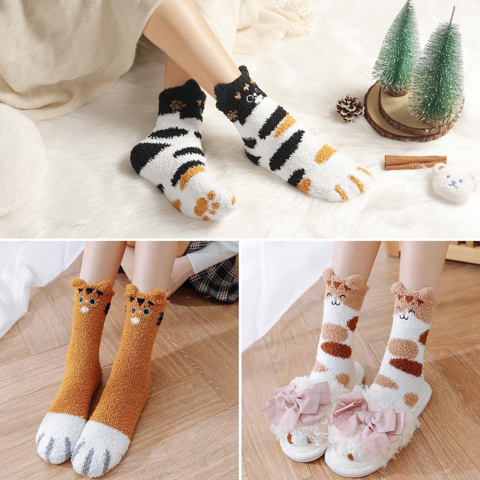 Мягкие носки Женские 5/6 пар Теплые пушистые носки Рождественские носки Толстые зимние носки Домашние носки Мягкие носки для кровати Носки для сна Термоноски для Рождества в качестве подарков, фото №5