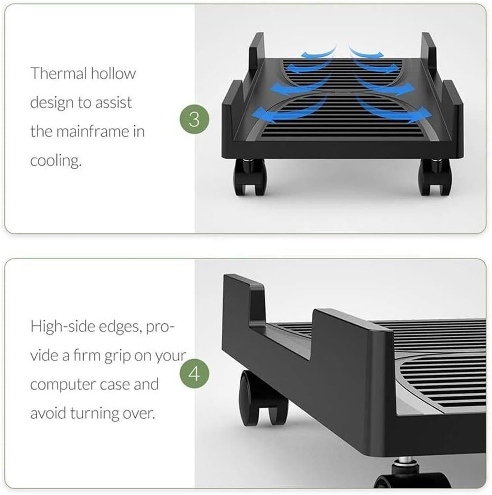 Подставка для ПК, Держатель для компьютера, Держатель для ПК для стола, Поддержка корпусов, Тележка, Настольная башня, Мобильный держатель для охлаждения центрального процессора с 4 колесами, Подходит для большинства ПК, фото №3