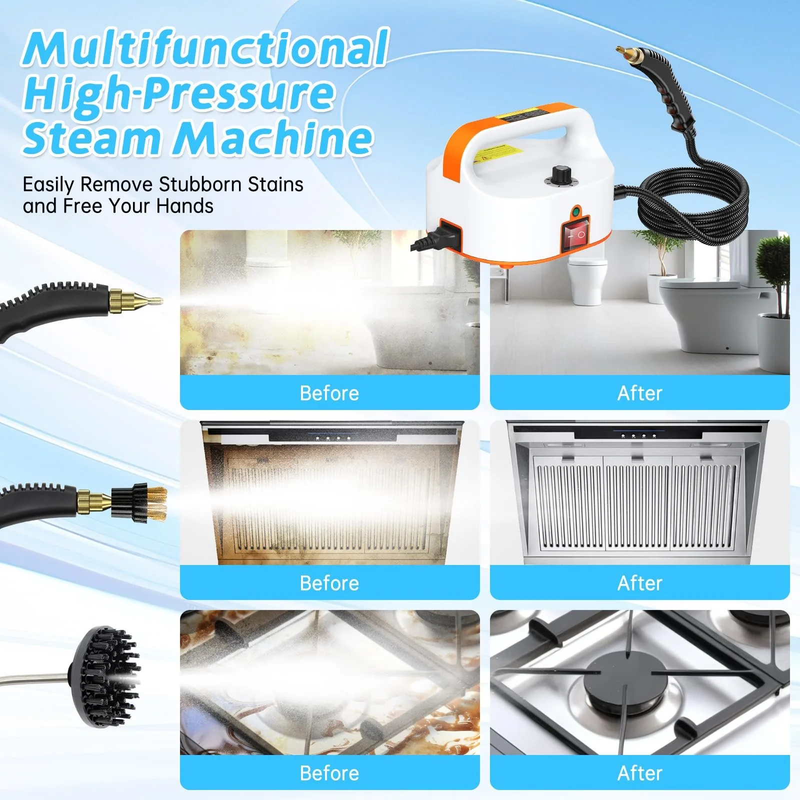 Ручний пароочисник 2500 W 4.5 Bar 6 швидкостей 3 щітки, фото №4 Ручний пароочисник 2500 W 4.5 Bar 6 швидкостей 3 щітки, фото №4