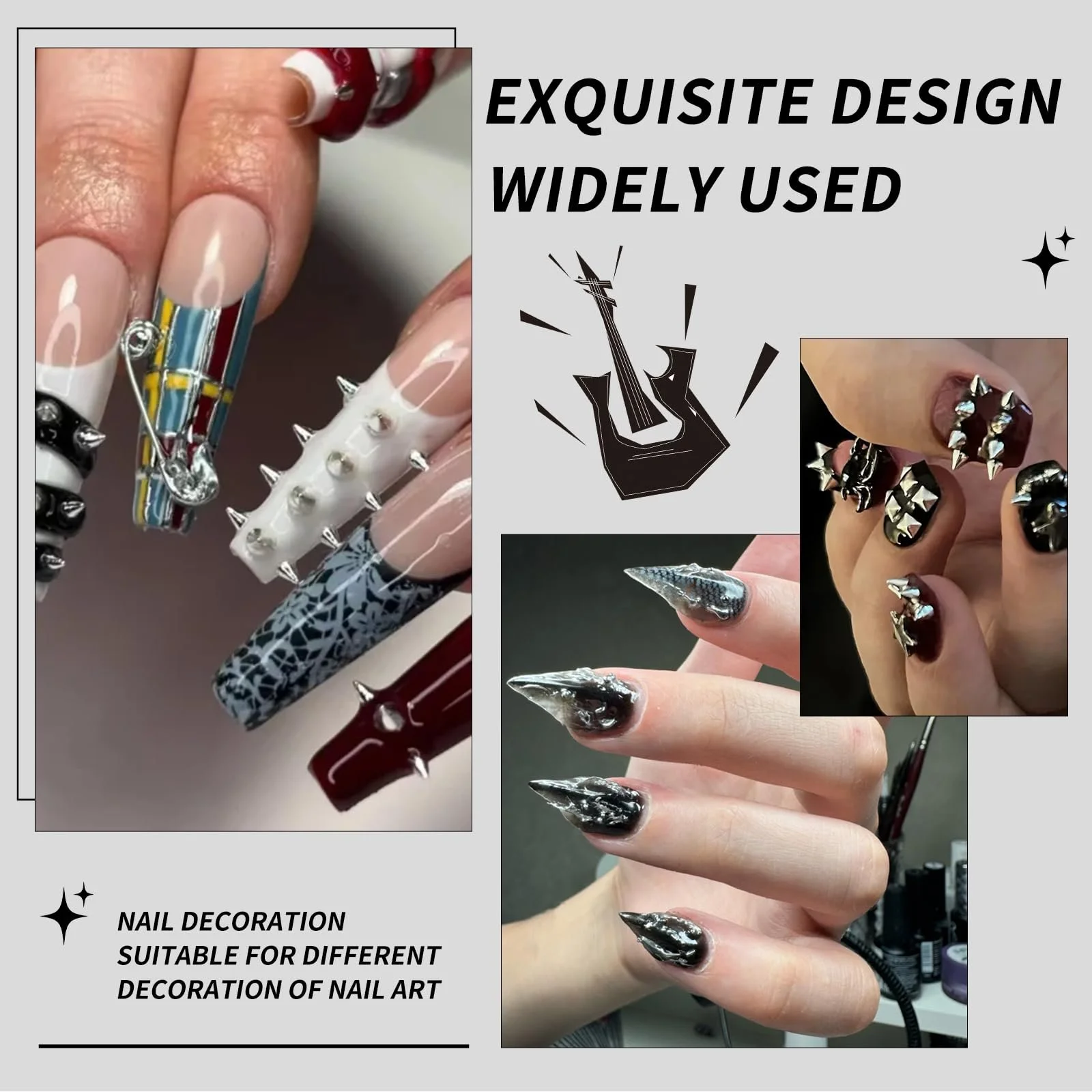 Металеві блискучі камені для нігтів Чорний та срібний, фото №5