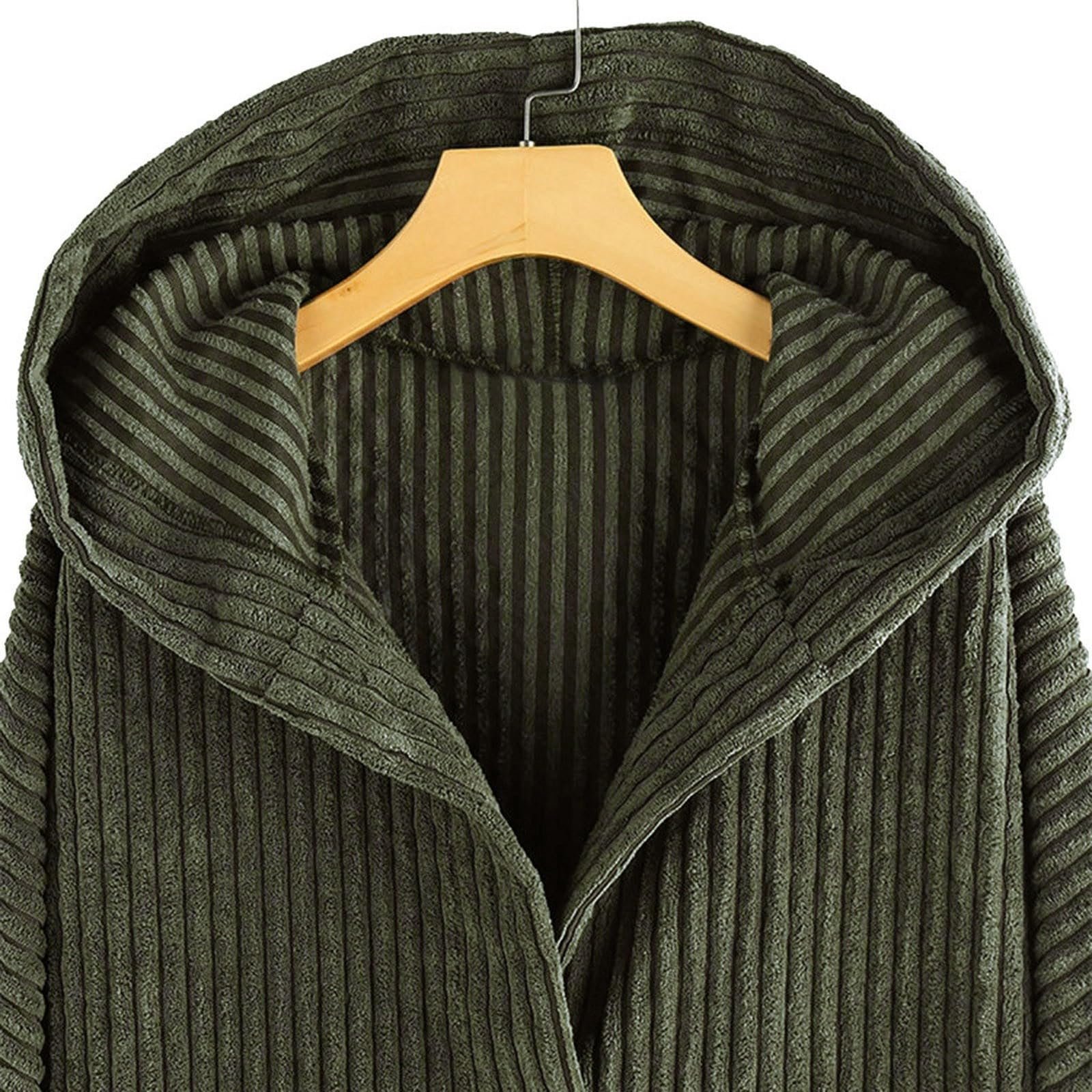 Вельветова Куртка Жіноча Повсякденна Однотонна на Ґудзиках з Капюшоном, Довгий Рукав, з Кишенями, Oversized, Вільна, Тепла, фото №5