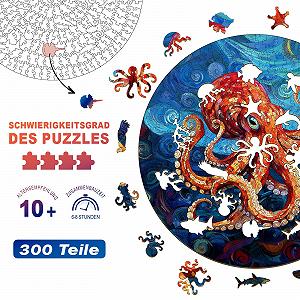 Дерев'яний пазл Глибоководний восьминіг Унікальна форма тварин 300 елементів 34 x 34 см - Фото 1
