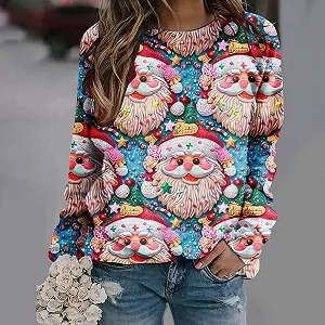 Рождественский свитер Женский С длинными Рукавами Круглый Вырез Рождественский Свитер С Рисунком Снеговика Многоцветный Большой Размер synthetic.ua - Фото 1
