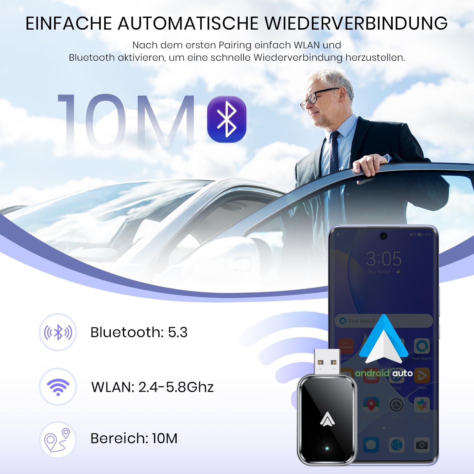 Адаптер AIZEO Android Car Wireless, беспроводной Android Car, Super Fast & Stable, Mini, для автомобилей с проводным Android Car и Android Phone, фото №5