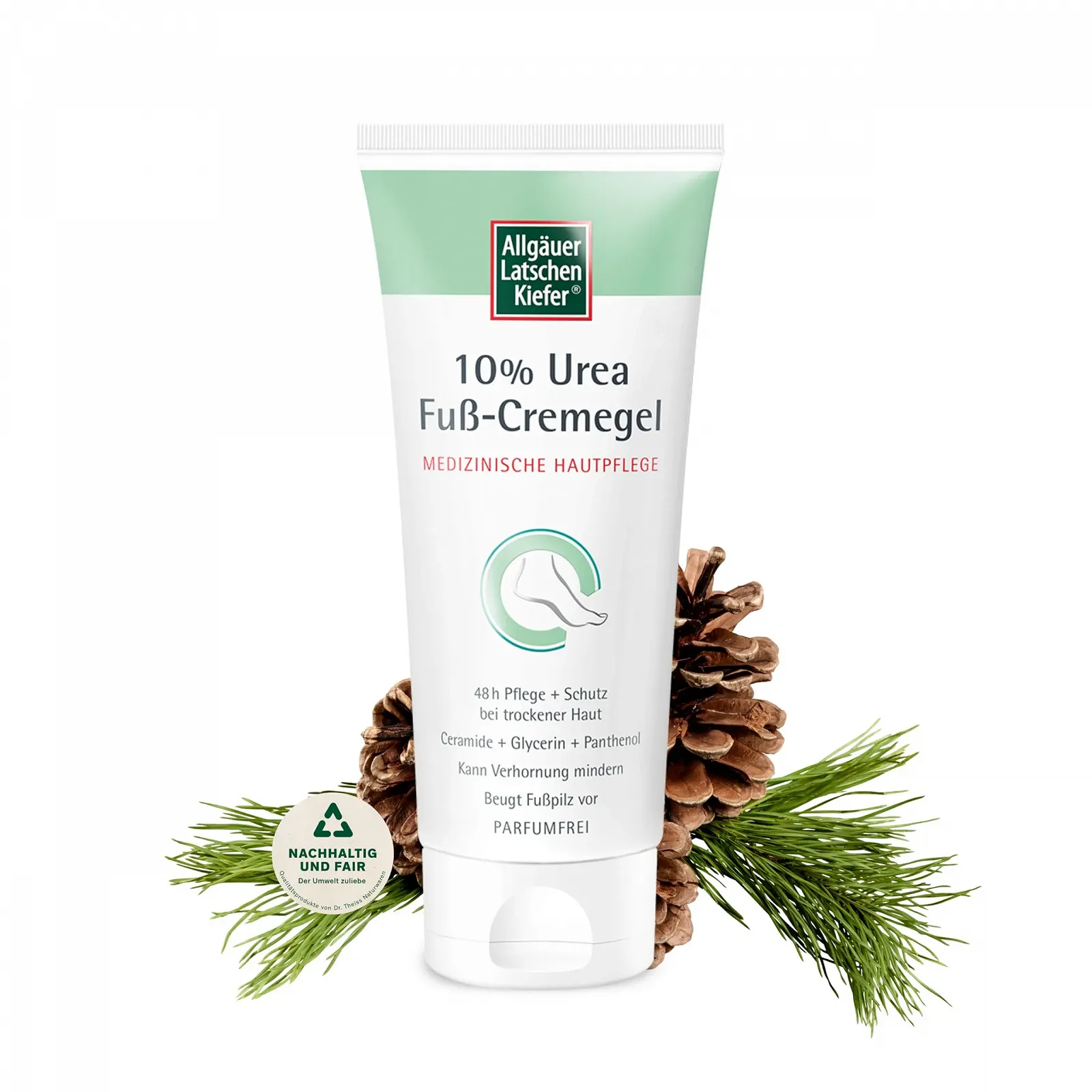 Крем-гель для ног Allgäuer Latschenkiefer 10% мочевины интенсивный уход 48 часов без ароматизаторов 100 мл, фото №1