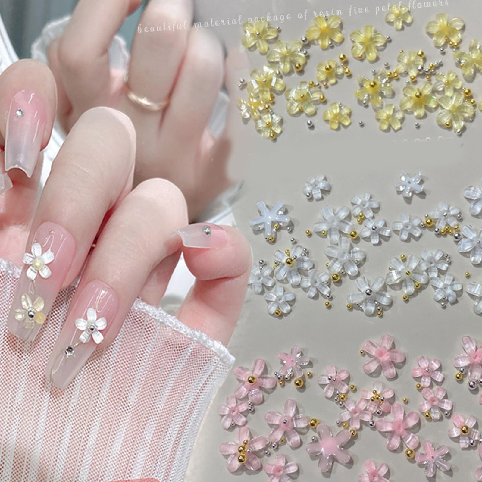 3D Квіти для нігтів Білий Декор для нігтів з акрилової смоли, фото №3