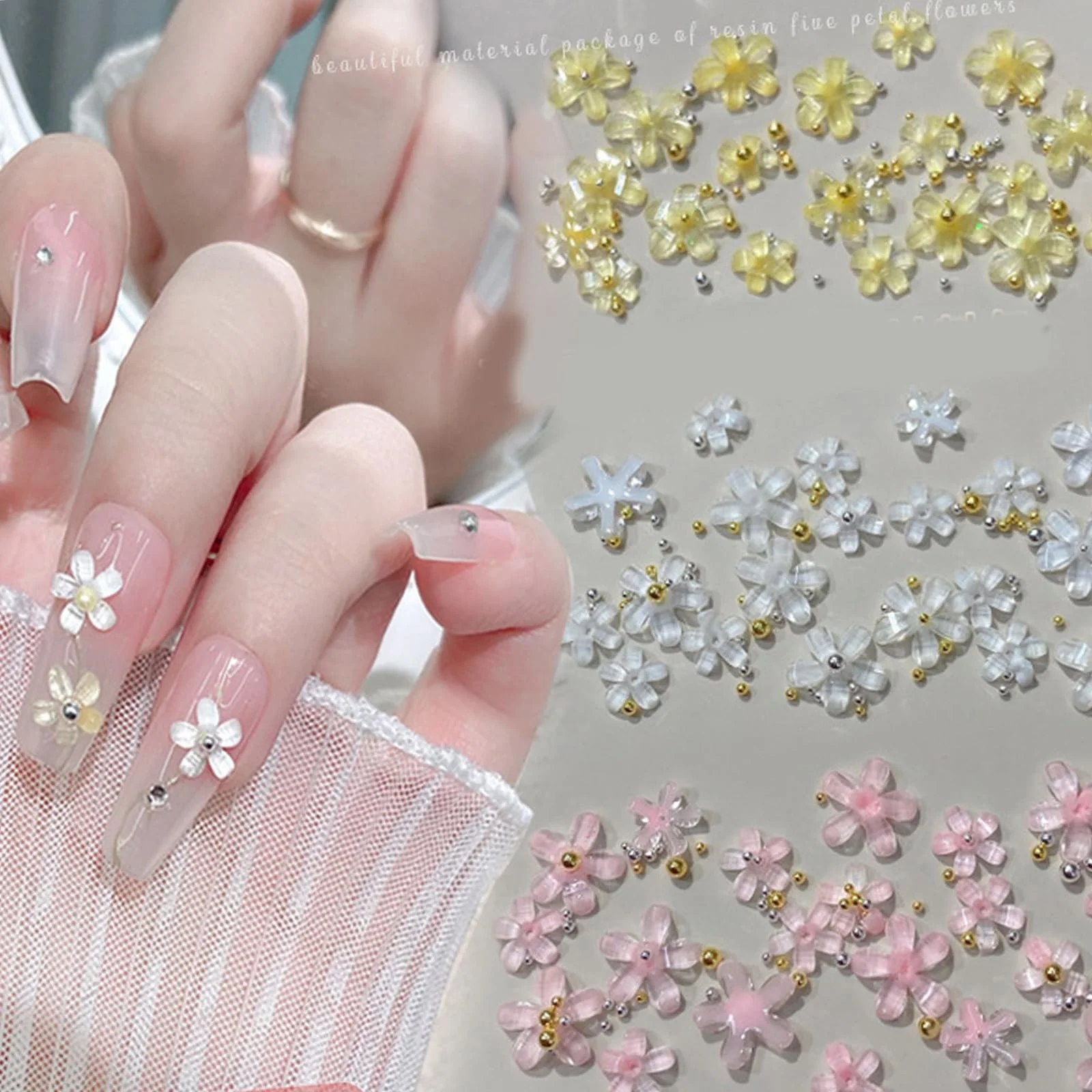 3D Квіти для нігтів Білий Декор для нігтів з акрилової смоли, фото №3 3D Квіти для нігтів Білий Декор для нігтів з акрилової смоли, фото №3