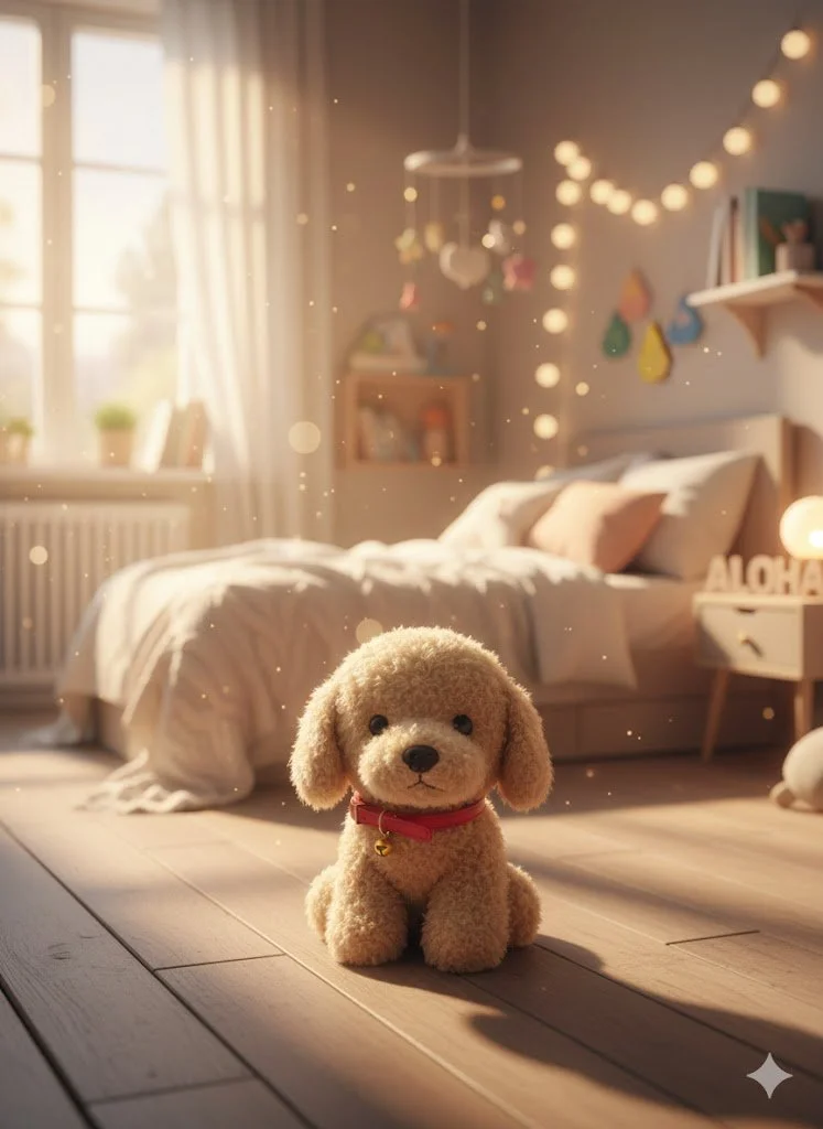 М'яка іграшка собака Мальтипу Maltipoo кучеряве щеня з нашийником бежевий 23 см, фото №1